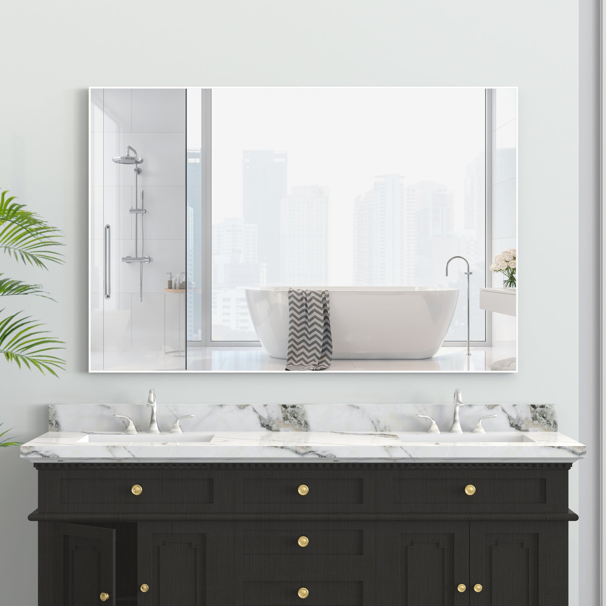 48"X32" Oversized Modern Rectangle Bathroom Mirror With White Frame Decorative Large Wall Mirrors For Bathroom Living Room Bedroom Vertical Or Horizontal Wall Mounted Mirror With Aluminum Frame