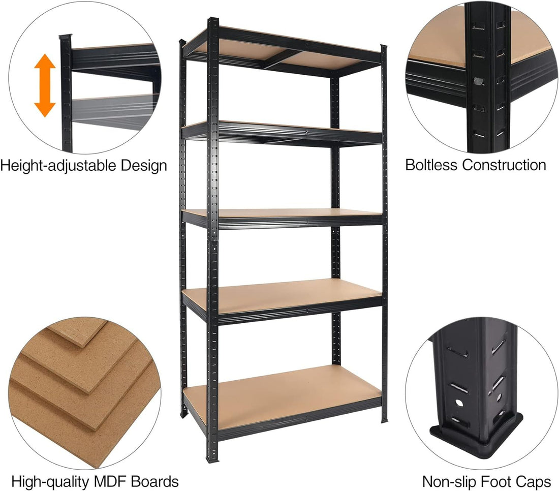 2000Lbs Capacity Garage Storage Shelves Heavy Duty Black Abs Steel Q235 Wood Pvc