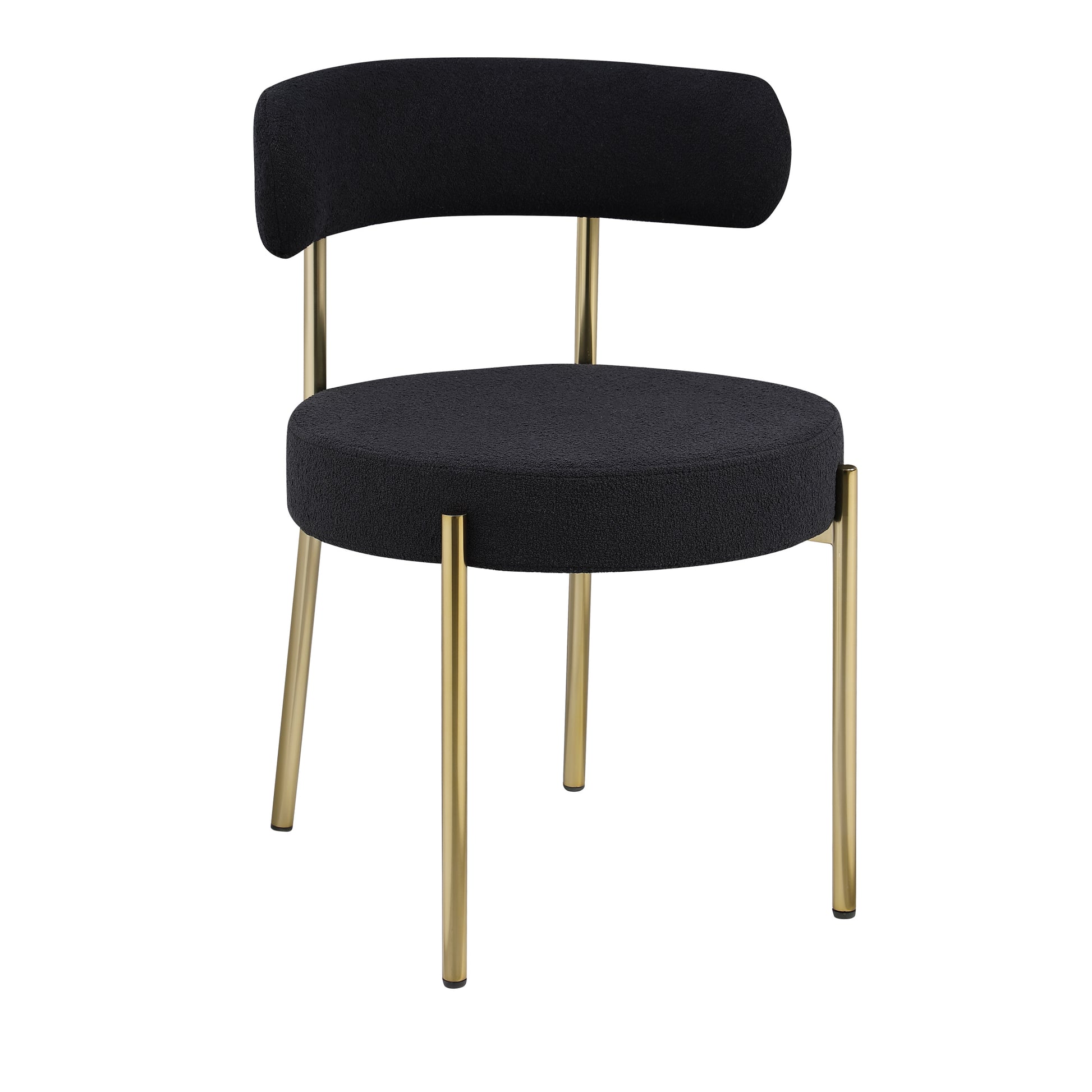 Dining Chairs Set Of 2 Round Upholstered Boucle Dining Room Chairs Mid Century Modern Kitchen Chairs Curved Backrest Chairs For Dining Room Brushed Brass Metal Legs Iron Black Gold Dining Room Foam Round Dining Chairs Foam Metal