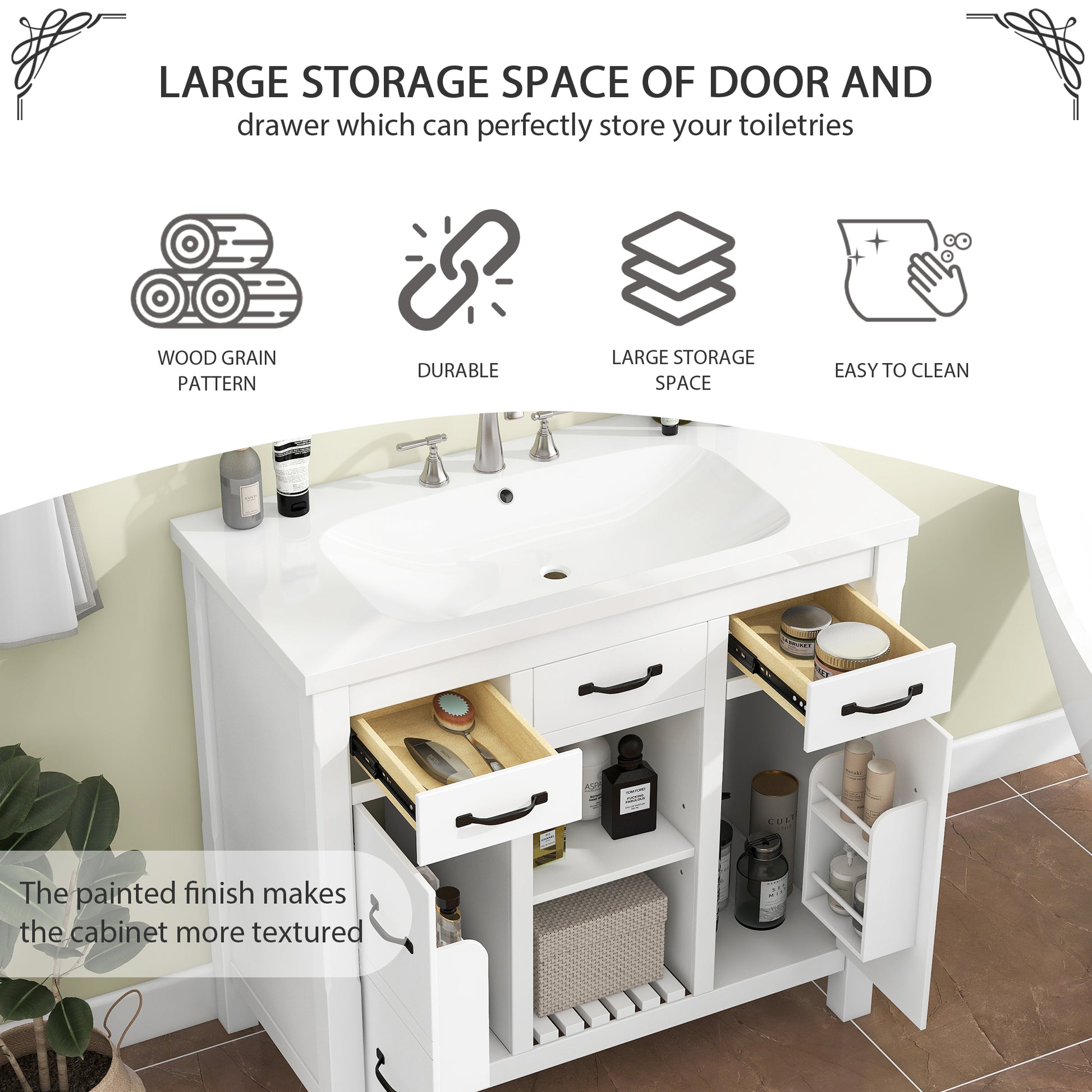 36''Bathroom Vanity With Undermount Sink,Modern Bathroom Storage Cabinet With 2 Drawers And 2 Cabinets,Solid Wood Frame Bathroom Cabinet 2 White 2 2 Adjustable Shelves Bathroom Freestanding Solid Wood Mdf Resin Painted