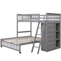 Wooden Twin Over Full Bunk Bed With Six Drawers And Flexible Shelves,Bottom Bed With Wheels,Gray Old Sku:Lp000531Aae Gray Solid Wood