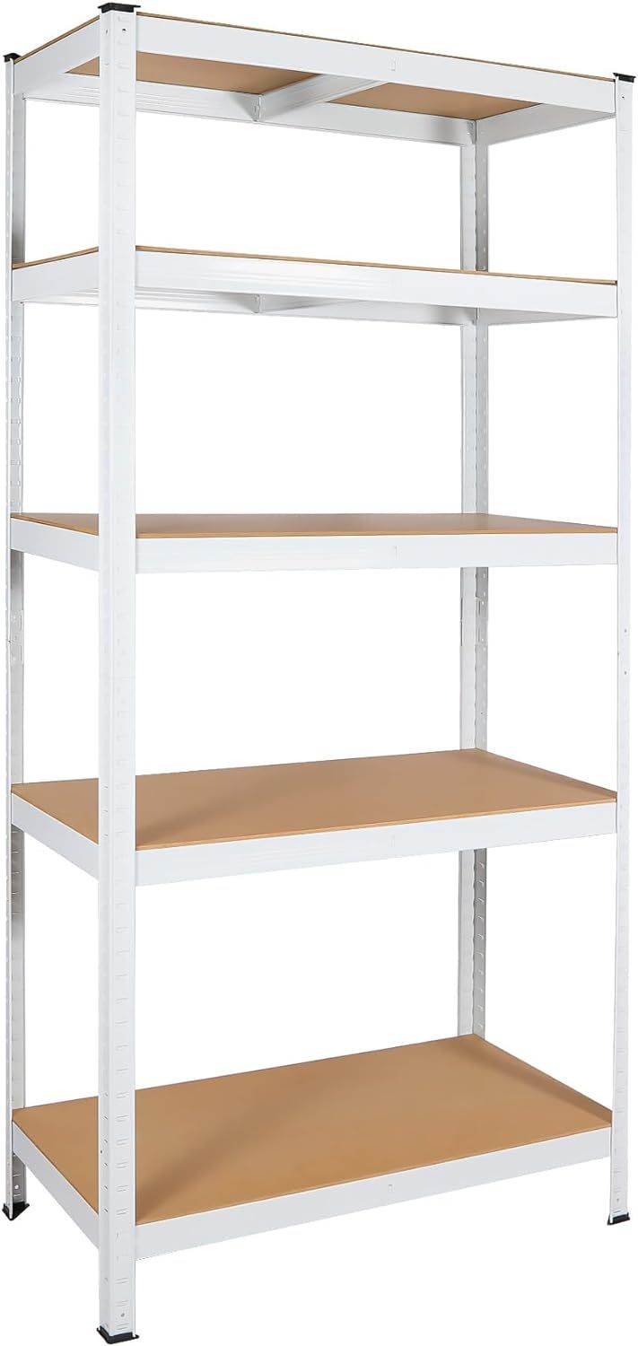 5 Tier Laminated White Metal Shelving Unit Adjustable Garage Storage Utility Rack Heavy Duty Shelves Organization Multipurpose Shelf Warehouse Basement Pantry 29" W X 12" D X 59" H 1Pack White Abs Steel Q235 Wood Pvc