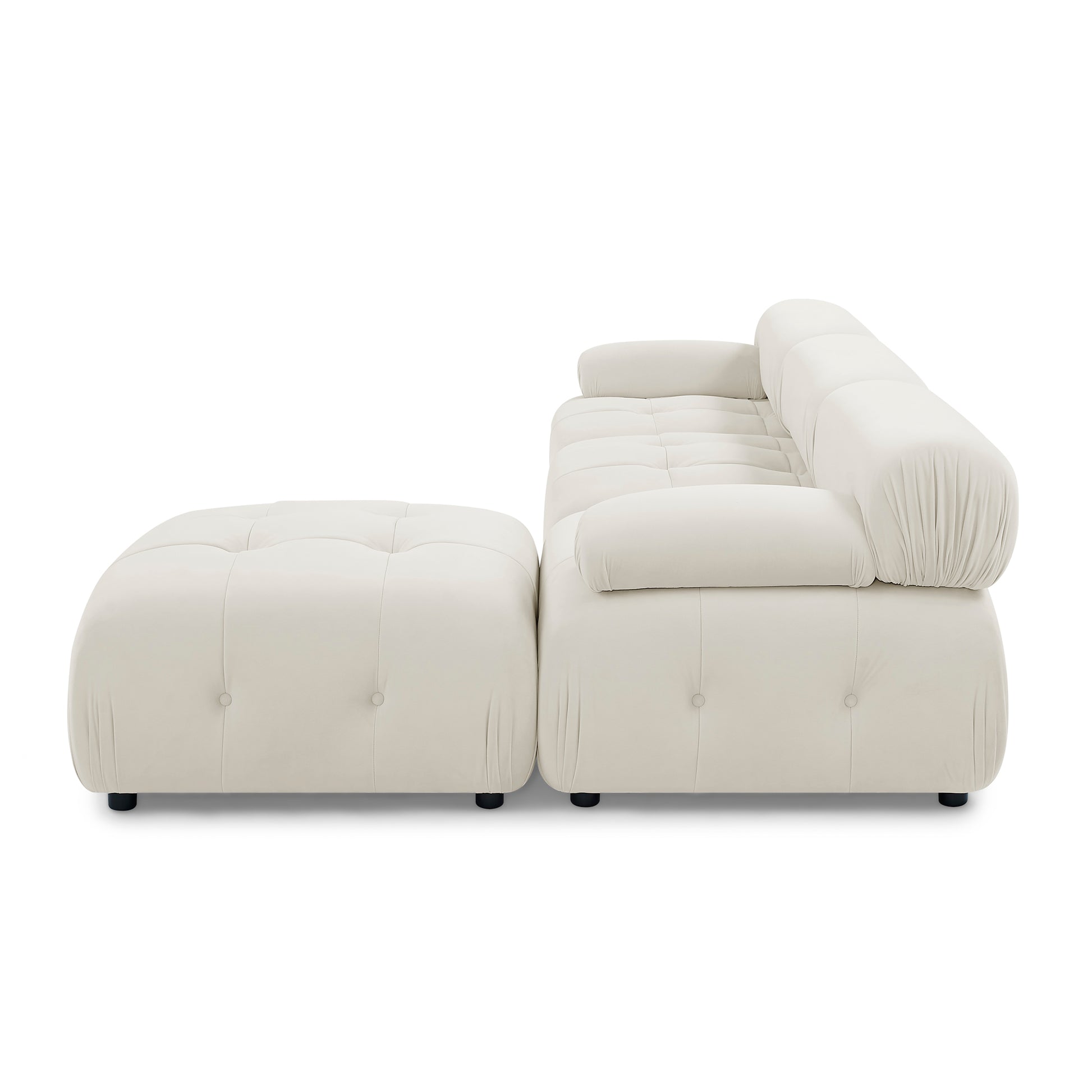 Modular Sectional Sofa Couch, Modern L Shaped Cloud Couch With Reversible Ottoman Convertible Button Tufted Velvet Fabric Couches For Living Room, Diy Combination,Cream Green Velvet 4 Seat