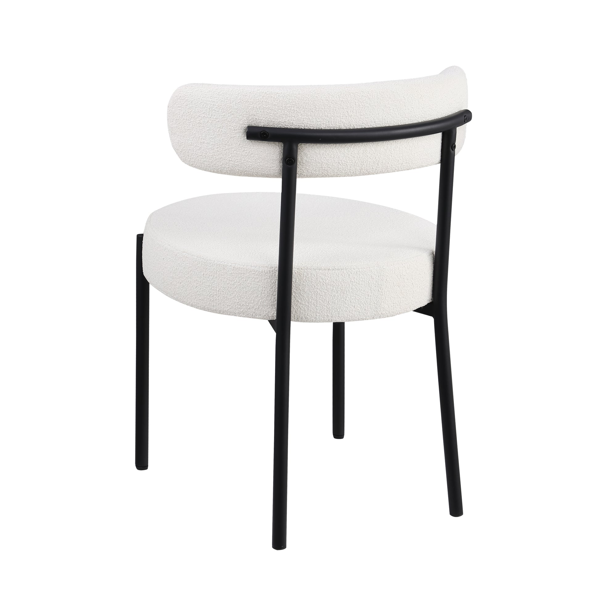 Dining Chairs Set Of 2 Round Upholstered Boucle Dining Room Chairs Mid Century Modern Kitchen Chairs Curved Backrest Chairs For Dining Room Black Metal Legs Iron White Black Dining Room Foam Round Dining Chairs Foam Metal