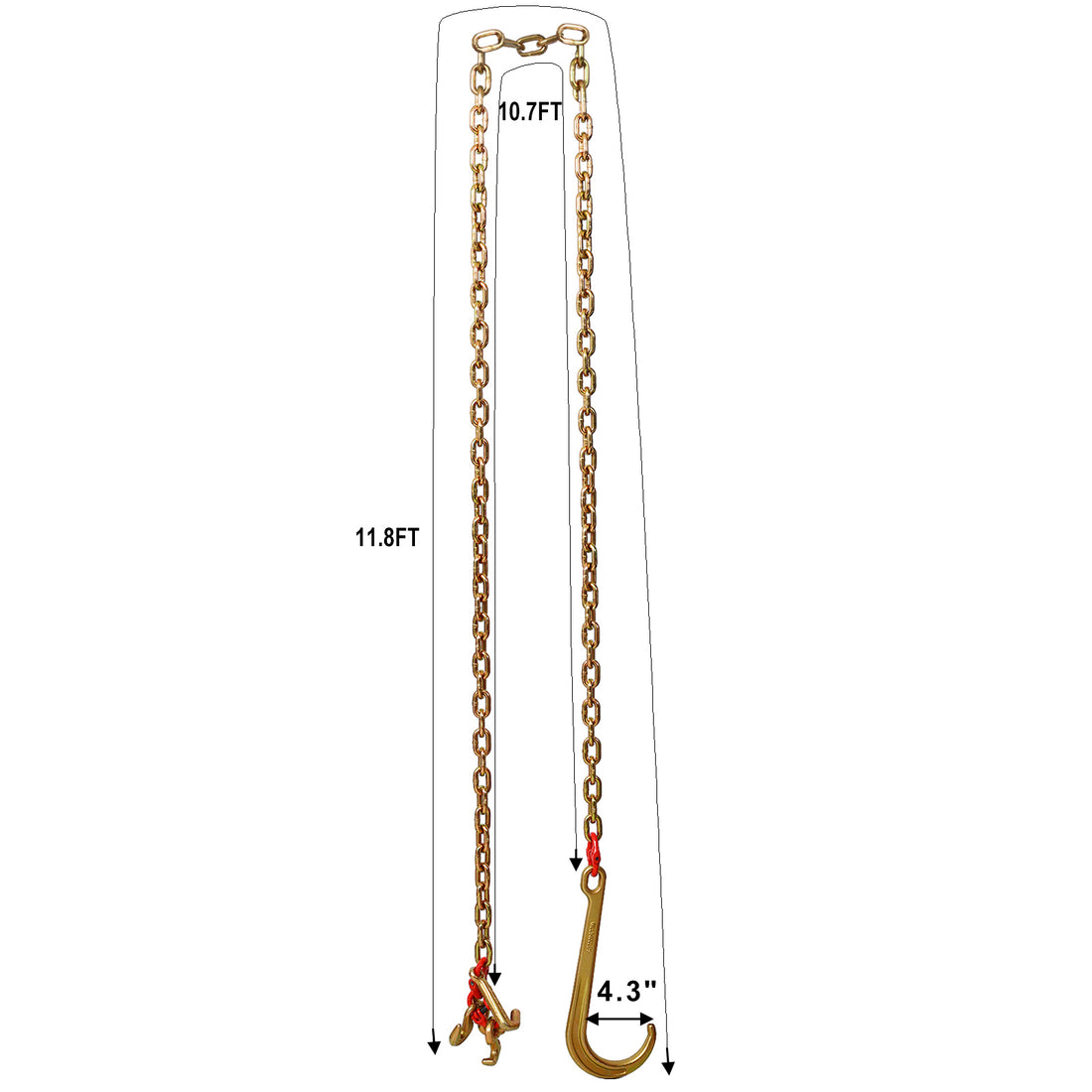 J Hook Chain, 5 16 In X 10 Ft Bridle Tow Chain, G80 Bridle Transport Chain, Alloy Steel Chain With 2 G70 J Hooks, 9260 Lbs Break Strength Tow Hooks For Trucks, J Hooks Towing Straps 2Pcs Gold Steel
