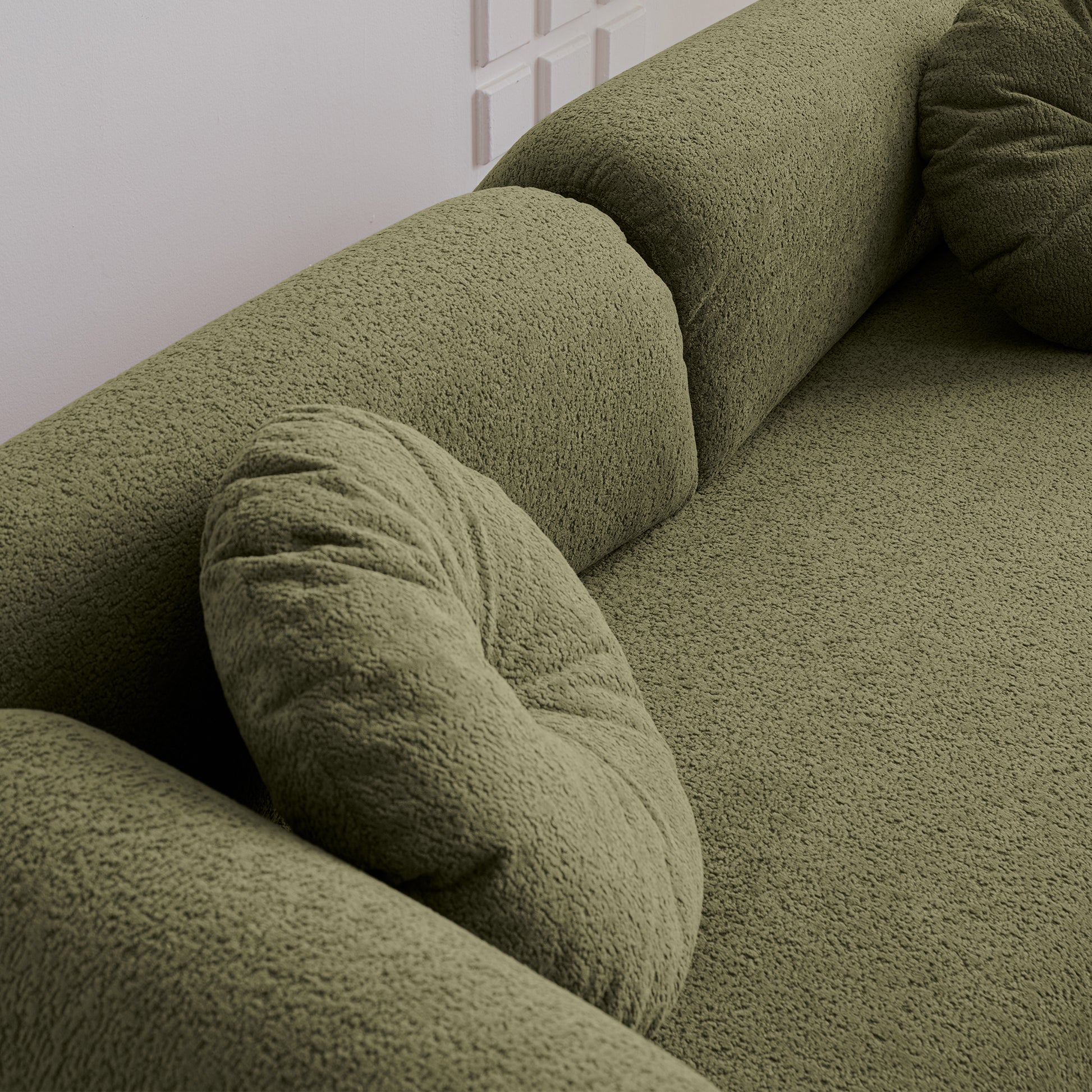 68.5"Modern Lamb Wool Sofa With Decorative Throw Pillows For Small Spaces Emerald Foam Spring