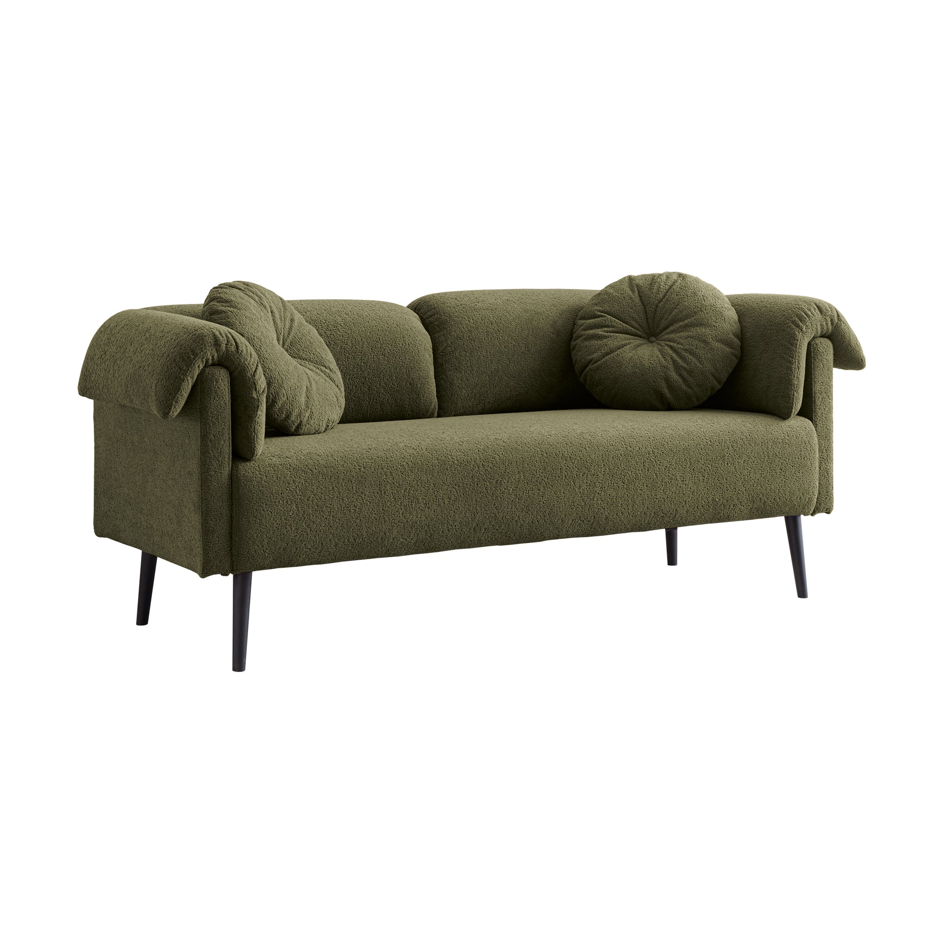 68.5"Modern Lamb Wool Sofa With Decorative Throw Pillows For Small Spaces Emerald Foam Spring
