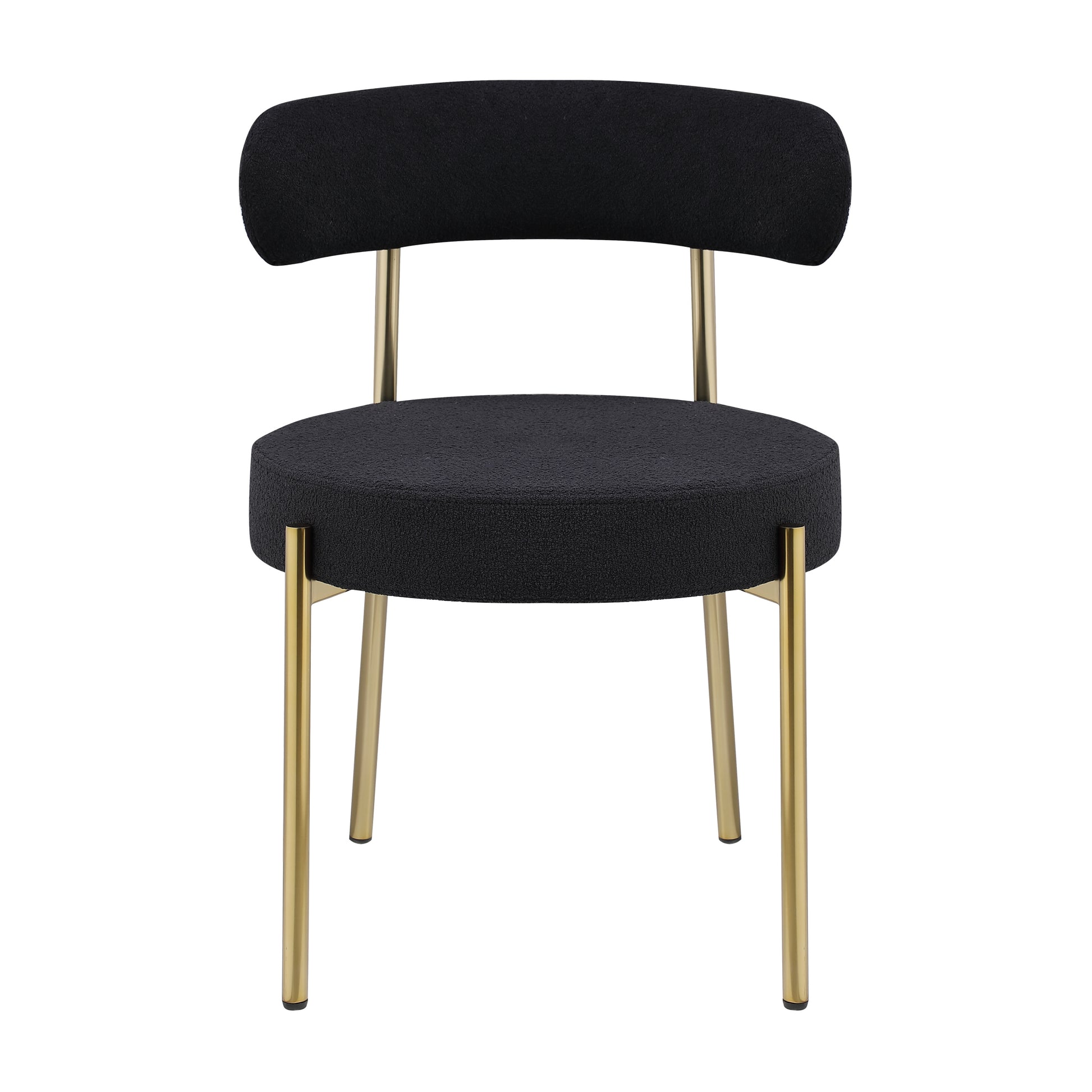 Dining Chairs Set Of 2 Round Upholstered Boucle Dining Room Chairs Mid Century Modern Kitchen Chairs Curved Backrest Chairs For Dining Room Brushed Brass Metal Legs Iron Black Gold Dining Room Foam Round Dining Chairs Foam Metal