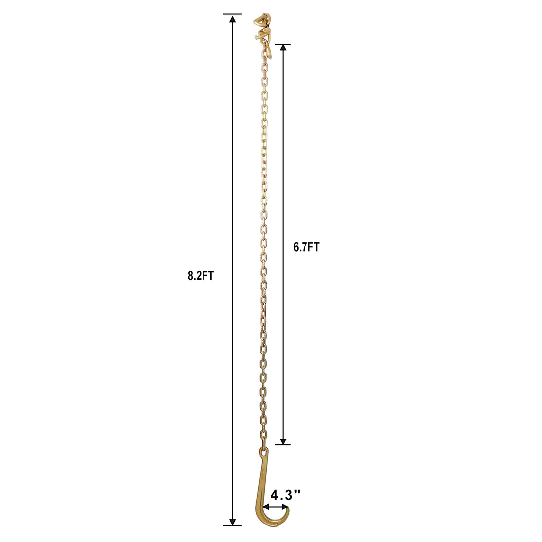 5 16" X6' Leg G70 15" Long Shank J Hook Tow Chain W Rtj Cluster Hook & Grab Hook 4700 Lbs Wll Heavy Duty Transport Truck Chain For Car Wrecker Recovery Towing Equipment 2Pcs Gold Steel