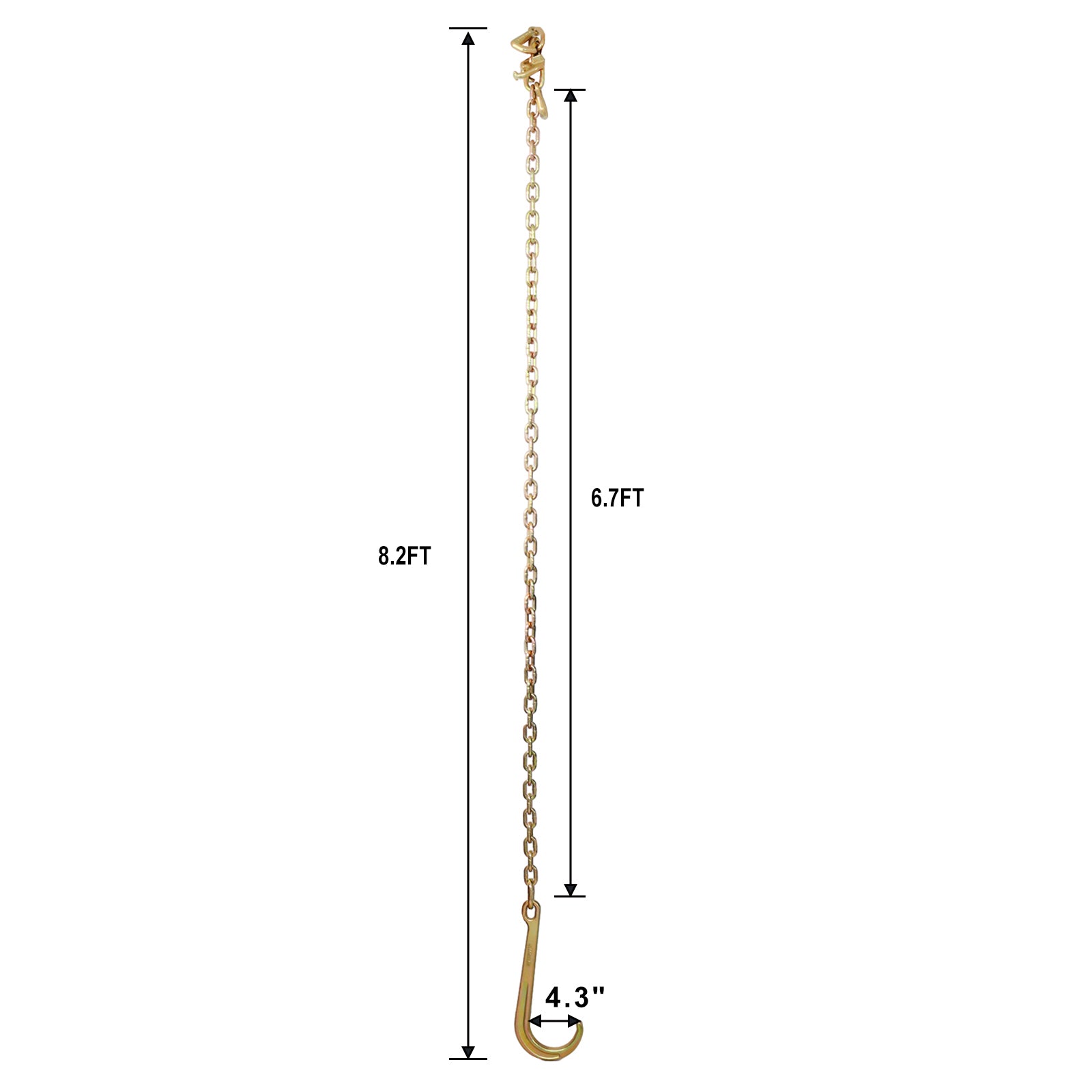 5 16" X6' Leg G70 15" Long Shank J Hook Tow Chain W Rtj Cluster Hook & Grab Hook 4700 Lbs Wll Heavy Duty Transport Truck Chain For Car Wrecker Recovery Towing Equipment 2Pcs Gold Steel