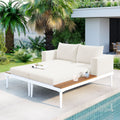 Modern Outdoor Daybed Patio Metal Daybed With Wood Topped Side Spaces For Drinks, 2 In 1 Padded Chaise Lounges For Poolside, Balcony, Deck, Beige Yes Lounge Beige Weather Resistant Frame Fade