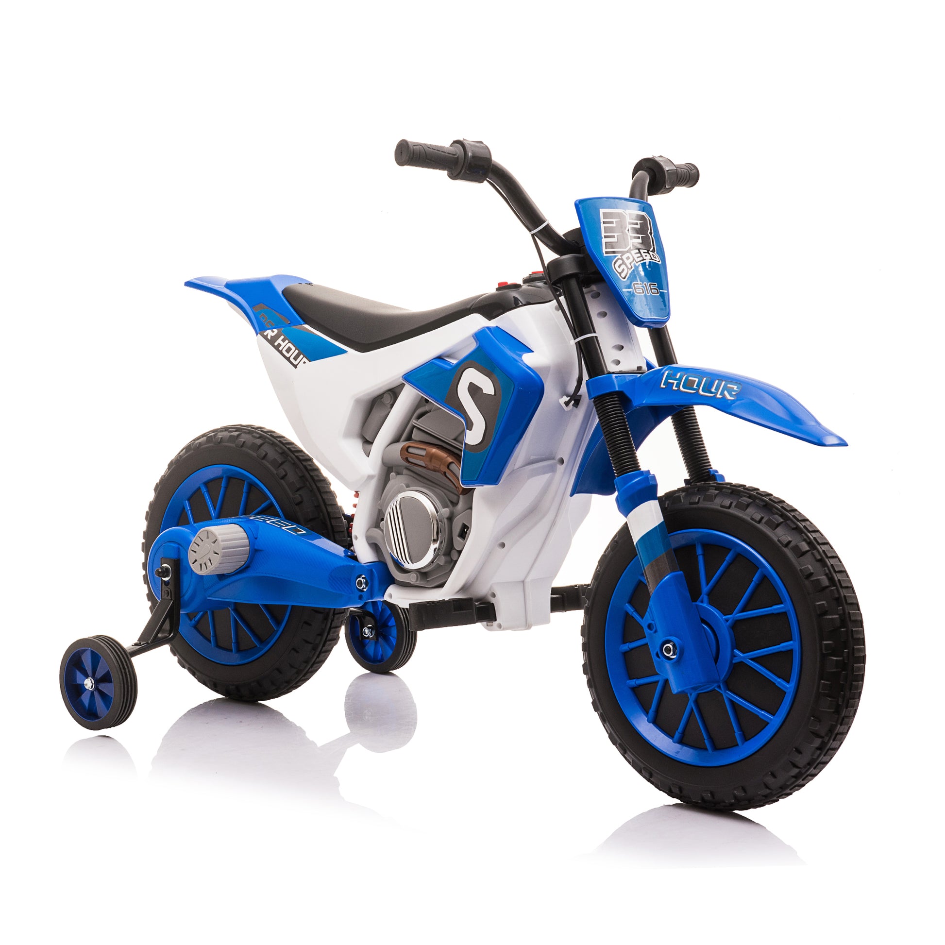 12V Kids Ride On Toy Motorcycle, Electric Motor Toy Bike With Training Wheels For Kids 3 6, Blue Blue Polypropylene