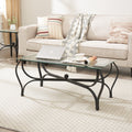 Tempered Glass Surface 3 Piece Coffee Table Set Decor Rectangle Coffee Table With 2 Square End Side Table Unique Design Coffee Table With Sturdy Construction For Living Room Rustic Black Black Primary Living Space American Design,Retro Rectangular Coffee