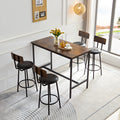Bar Industrial Style Five Piece Set, Four Soft Bags With Backrest Bar Chairs, Industrial Style Iron Wood Table Set, Suitable For Kitchen, Restaurant, Bar. Antique Brown European,Industrial,Mid Century Modern,Minimalist Particle Board Particle Board