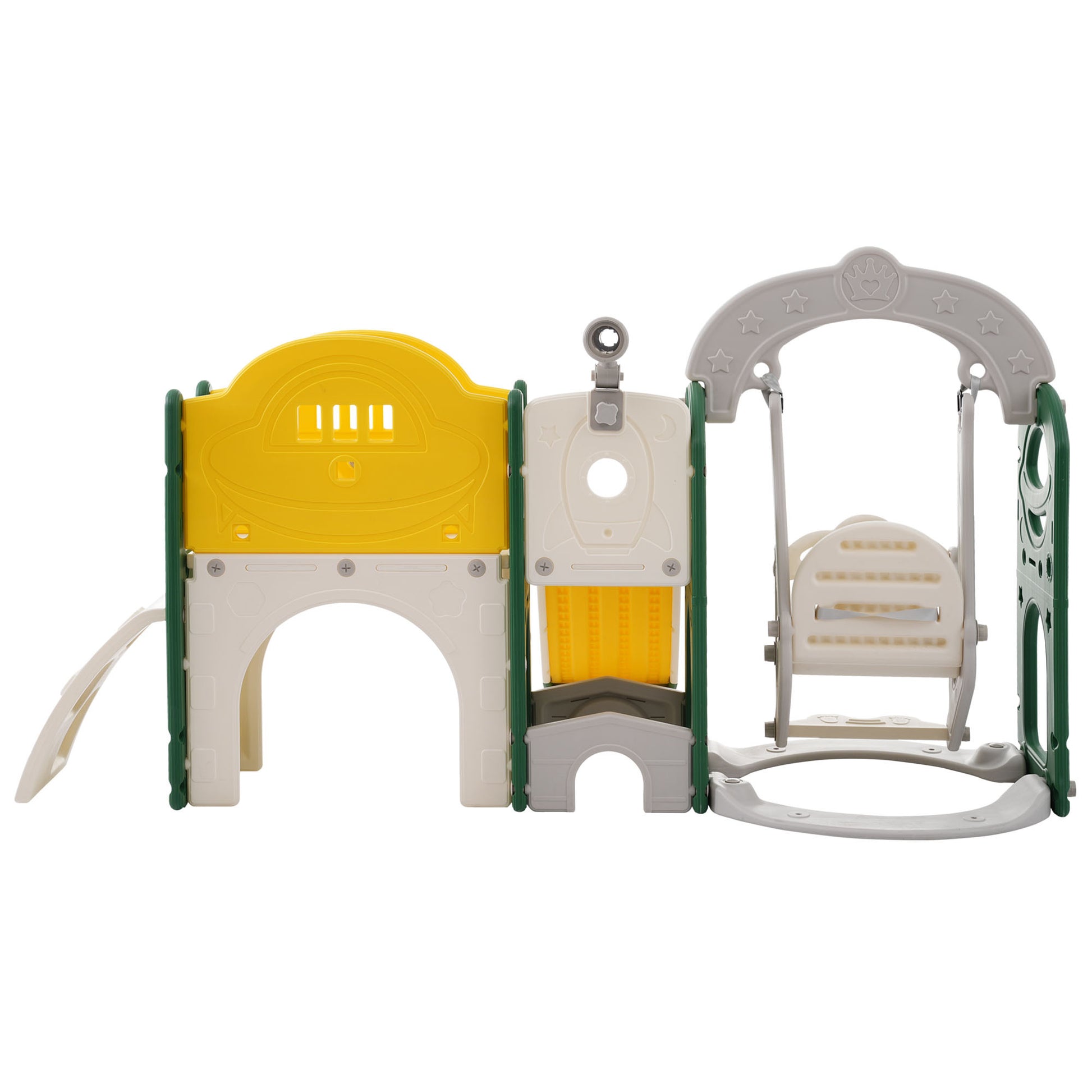 Toddler Slide And Swing Set 8 In 1, Kids Playground Climber Slide Playset With Basketball Hoop Freestanding Combination For Babies Indoor & Outdoor Yellow Hdpe Indoor & Outdoor Use