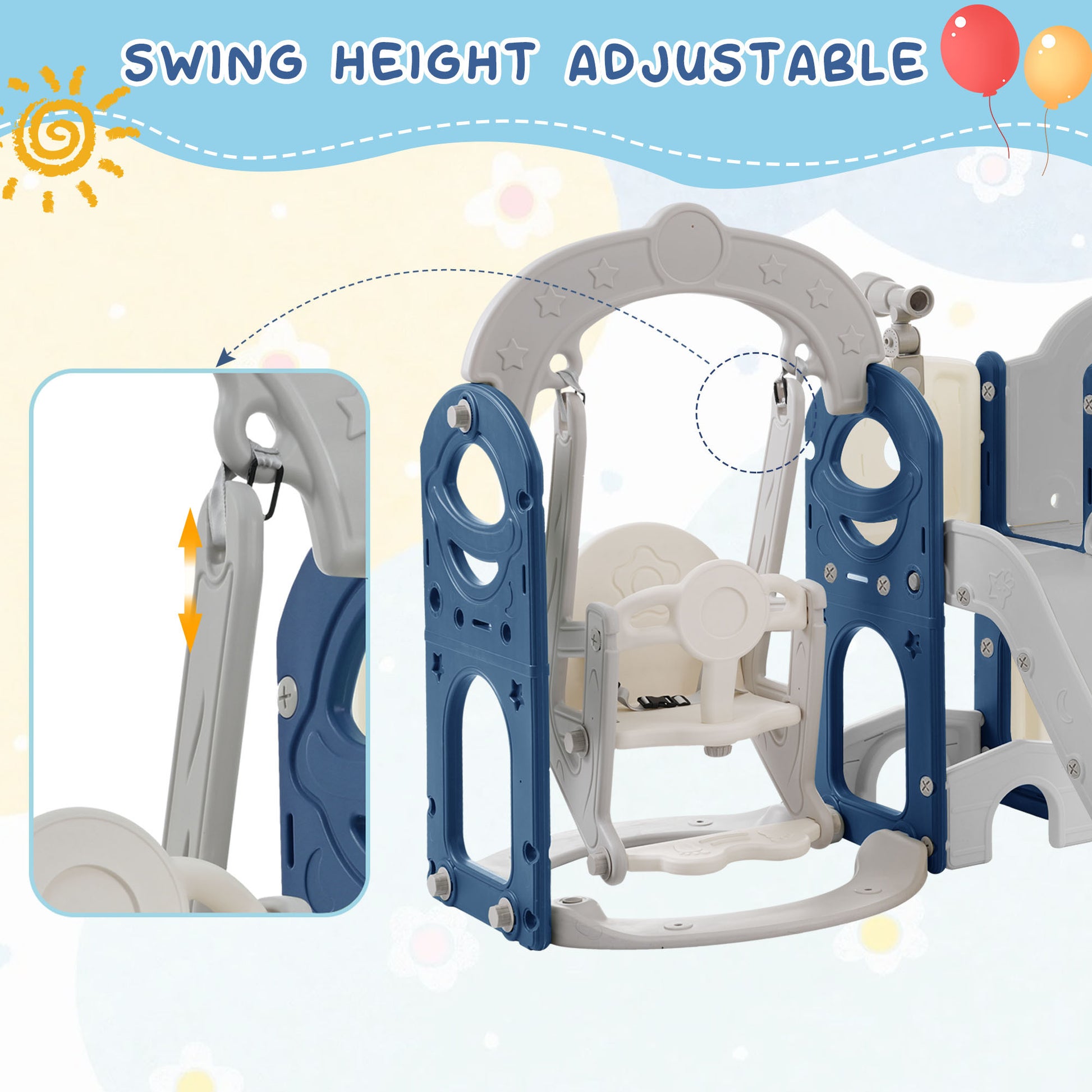 Toddler Slide And Swing Set 8 In 1, Kids Playground Climber Slide Playset With Basketball Hoop Freestanding Combination For Babies Indoor & Outdoor Grey Blue Hdpe Indoor & Outdoor Use