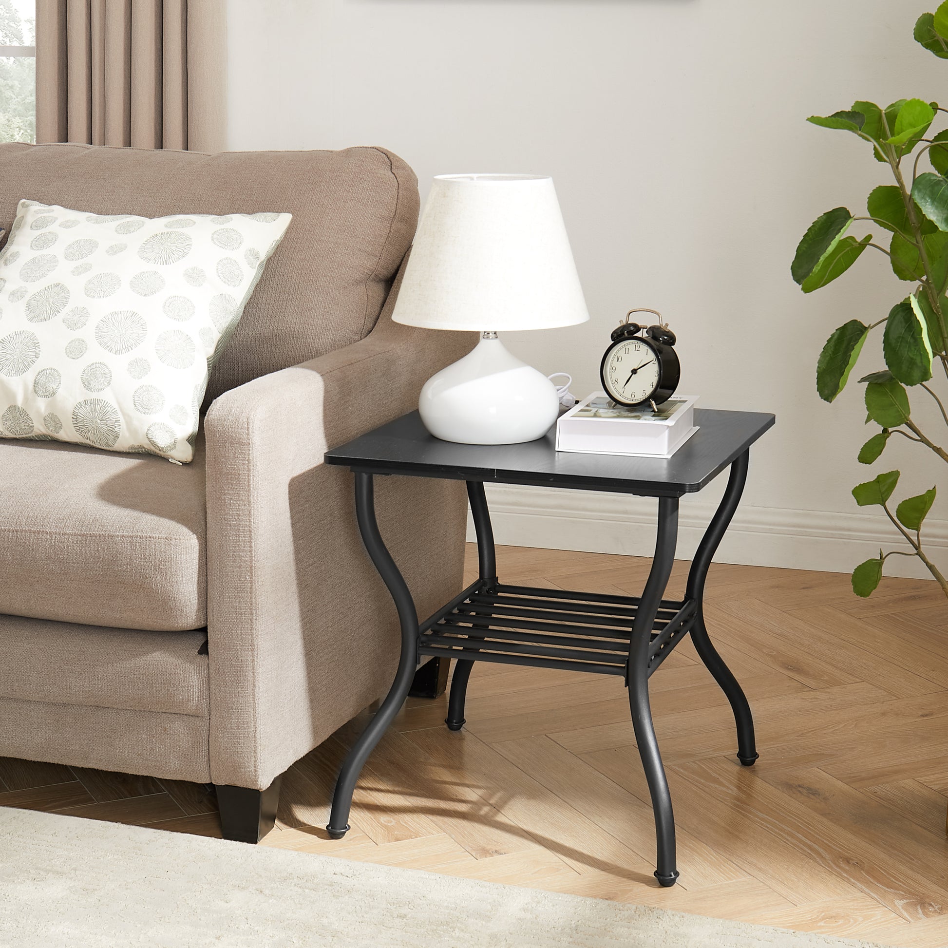 Modern Style 3 Piece Coffee Table Set Rectangle Coffee Table With 2 Square End Side Table Retro Design Coffee Table With Sturdy Base For Living Room Decor Black Black Primary Living Space American Design,Retro Rectangular Coffee & End Tables Metal & Wood