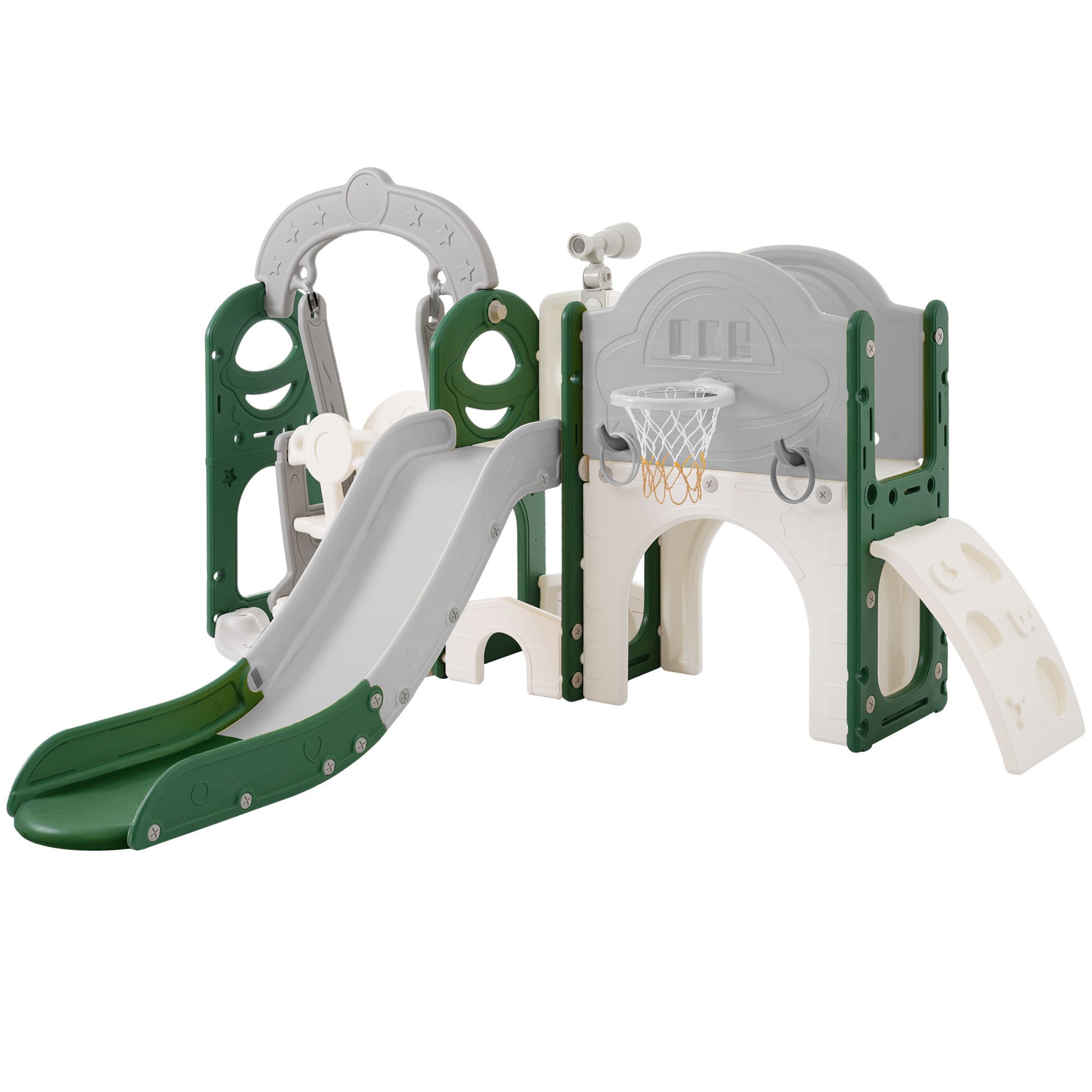 Toddler Slide And Swing Set 8 In 1, Kids Playground Climber Slide Playset With Basketball Hoop Freestanding Combination For Babies Indoor & Outdoor Green Hdpe Indoor & Outdoor Use