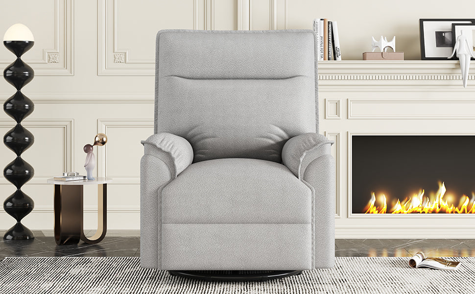 360 Degree Swivel Upholstered Manual Recliner Chair Theater Recliner Sofa Nursery Glider Rocker For Living Room, Grey Grey Foam Linen