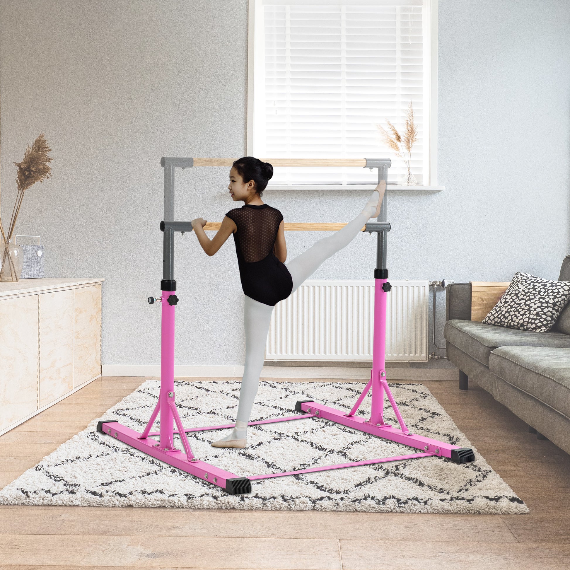 Gymnastic Bar Set Gymnastics Horizontal Bar Gymnastics Kip Bar For Kids Home Use Pink Light Pink Metal