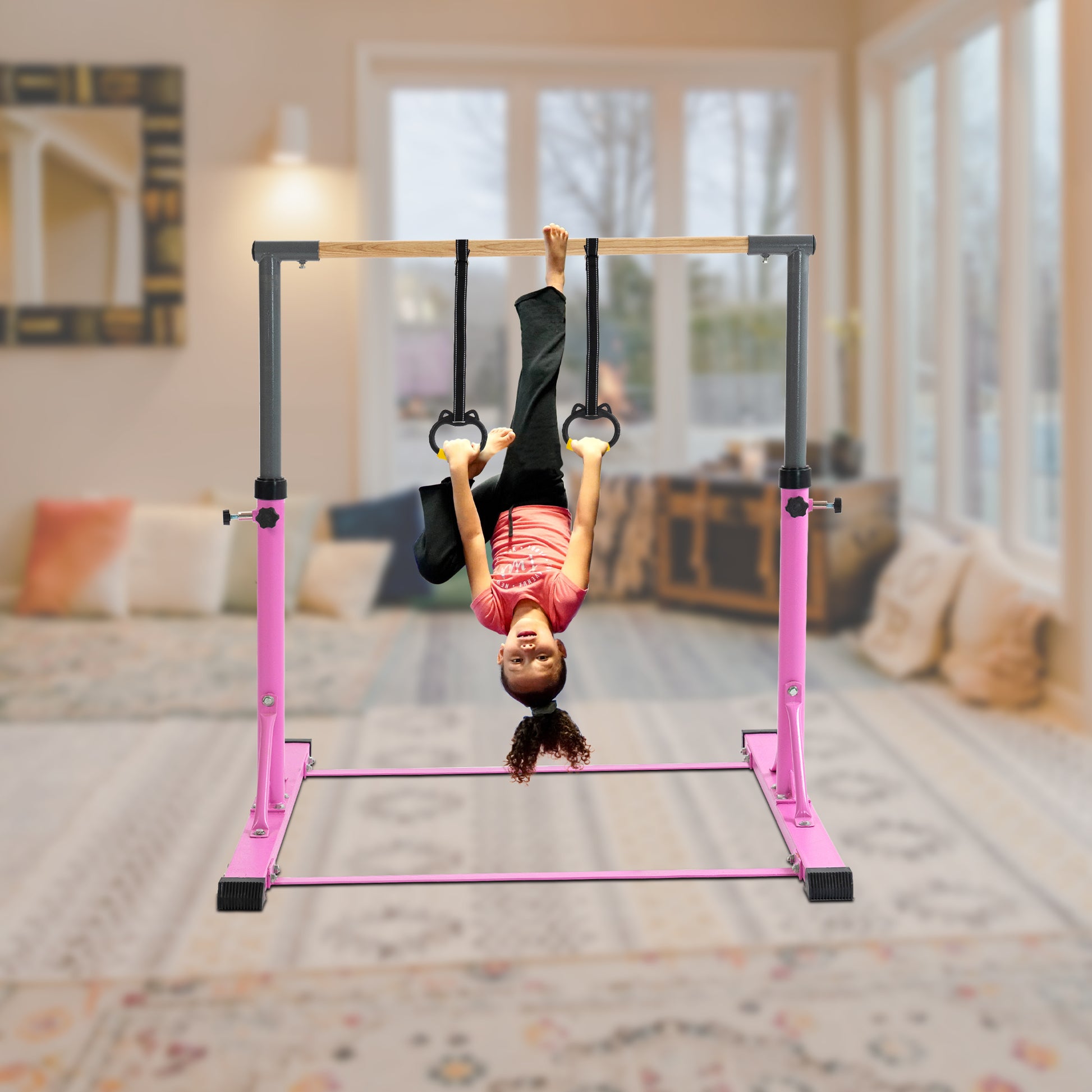 Gymnastic Bar Set Gymnastics Horizontal Bar Gymnastics Kip Bar For Kids Home Use Pink Light Pink Metal