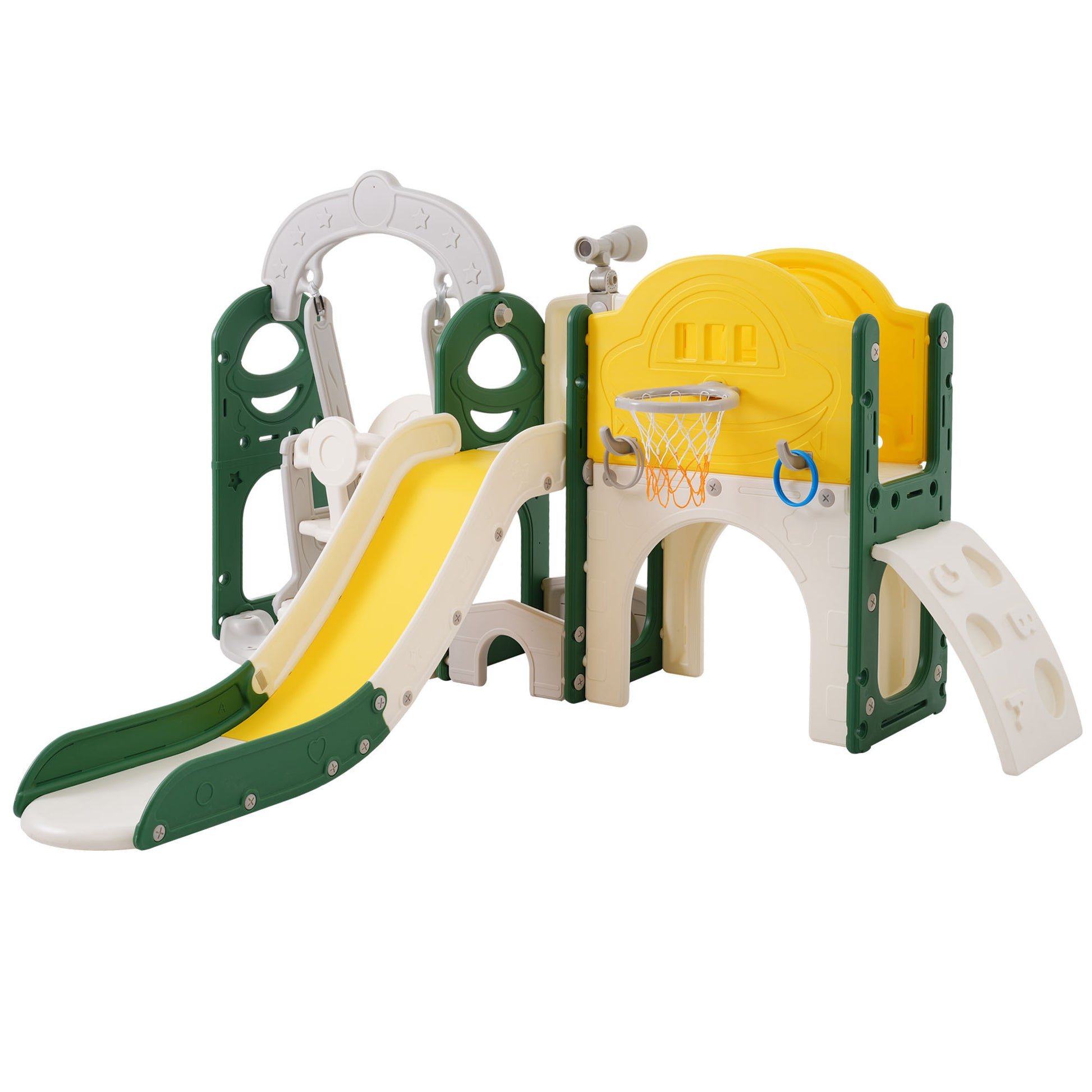 Toddler Slide And Swing Set 8 In 1, Kids Playground Climber Slide Playset With Basketball Hoop Freestanding Combination For Babies Indoor & Outdoor Yellow Hdpe Indoor & Outdoor Use