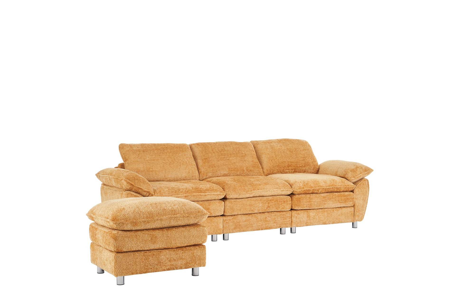 Modern Deep 3 Seat Sofa Couch With Ottoman, Polyester Sofa Sleeper Comfy Upholstered Furniture For Living Room, Apartment, Studio, Office,Yellow Yellow Polyester 3 Seat