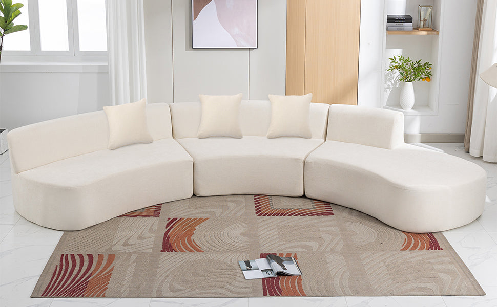 136.6" Stylish Curved Sofa Sectional Sofa Chenille Fabric Sofa Couch With Three Throw Pillows For Living Room, Beige Beige Foam Chenille 6 Seat