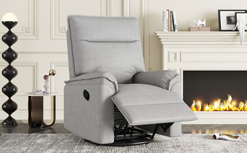 360 Degree Swivel Upholstered Manual Recliner Chair Theater Recliner Sofa Nursery Glider Rocker For Living Room, Grey Grey Foam Linen