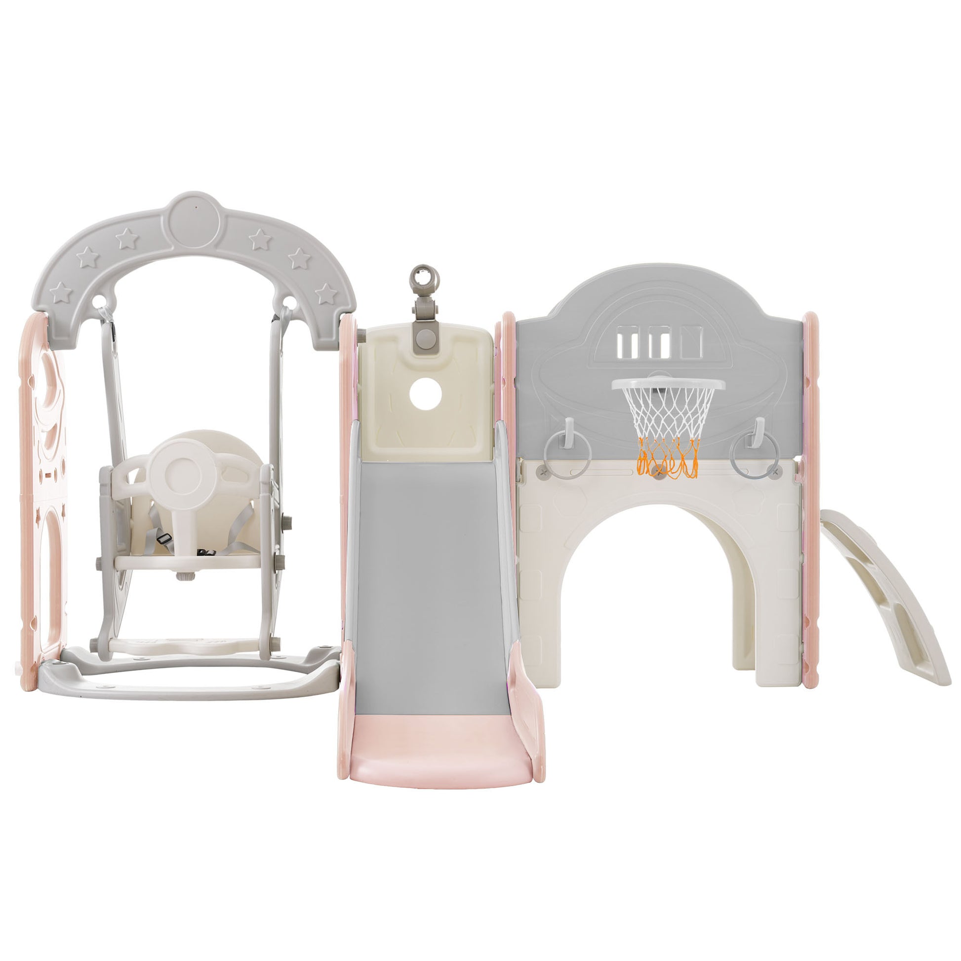 Toddler Slide And Swing Set 8 In 1, Kids Playground Climber Slide Playset With Basketball Hoop Freestanding Combination For Babies Indoor & Outdoor Pink Grey Hdpe Indoor & Outdoor Use