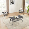 Modern Style 3 Piece Coffee Table Set Rectangle Coffee Table With 2 Square End Side Table Retro Design Coffee Table With Sturdy Base For Living Room Decor Black Black Primary Living Space American Design,Retro Rectangular Coffee & End Tables Metal & Wood
