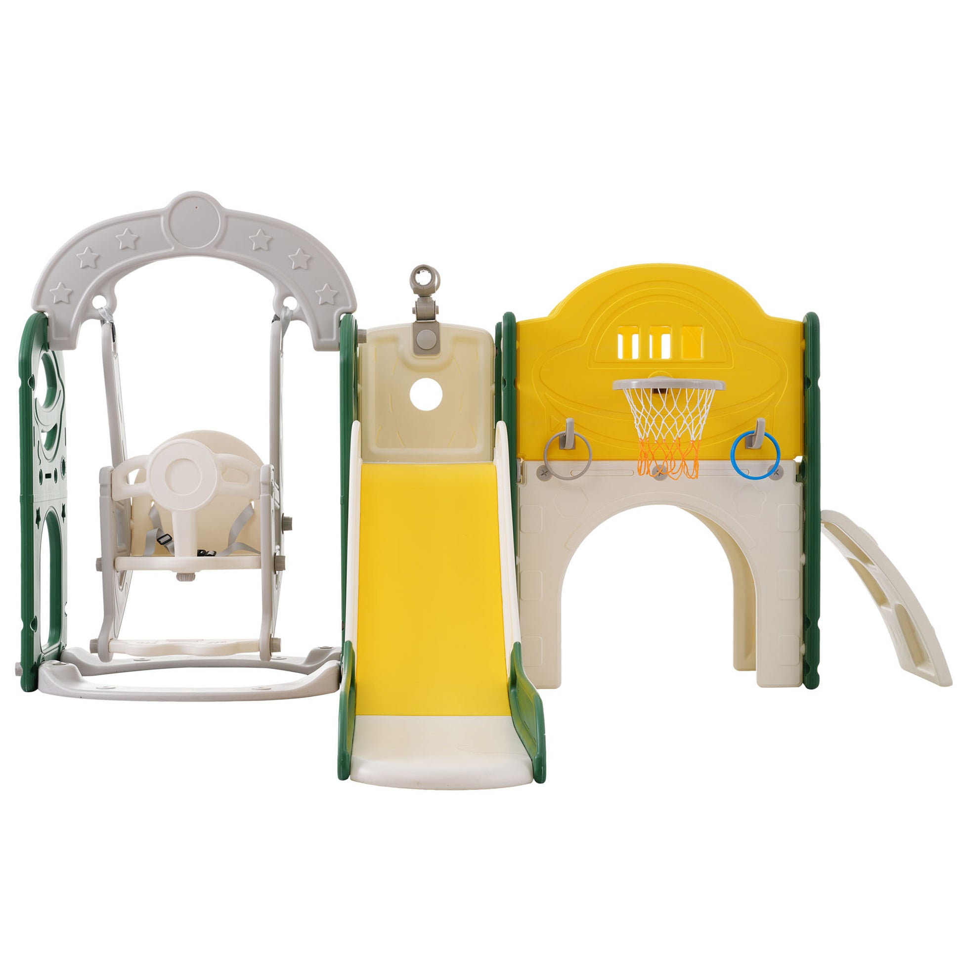 Toddler Slide And Swing Set 8 In 1, Kids Playground Climber Slide Playset With Basketball Hoop Freestanding Combination For Babies Indoor & Outdoor Yellow Hdpe Indoor & Outdoor Use