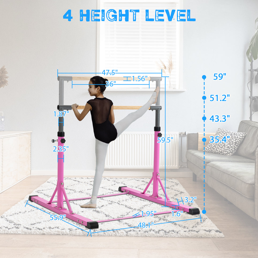 Gymnastic Bar Set Gymnastics Horizontal Bar Gymnastics Kip Bar For Kids Home Use Pink Light Pink Metal