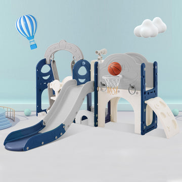 Toddler Slide And Swing Set 8 In 1, Kids Playground Climber Slide Playset With Basketball Hoop Freestanding Combination For Babies Indoor & Outdoor Grey Blue Hdpe Indoor & Outdoor Use