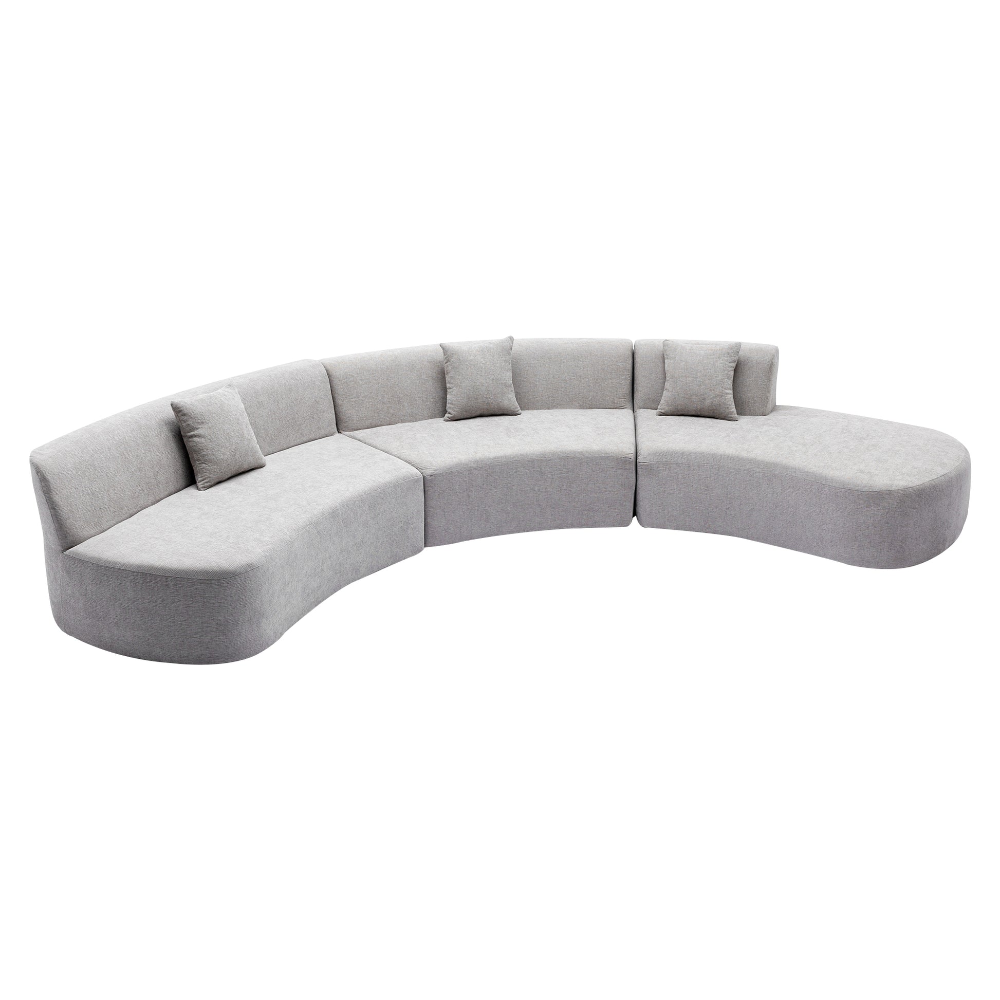 136.6" Stylish Curved Sofa Sectional Sofa Chenille Fabric Sofa Couch With Three Throw Pillows For Living Room, Grey Grey Foam Chenille