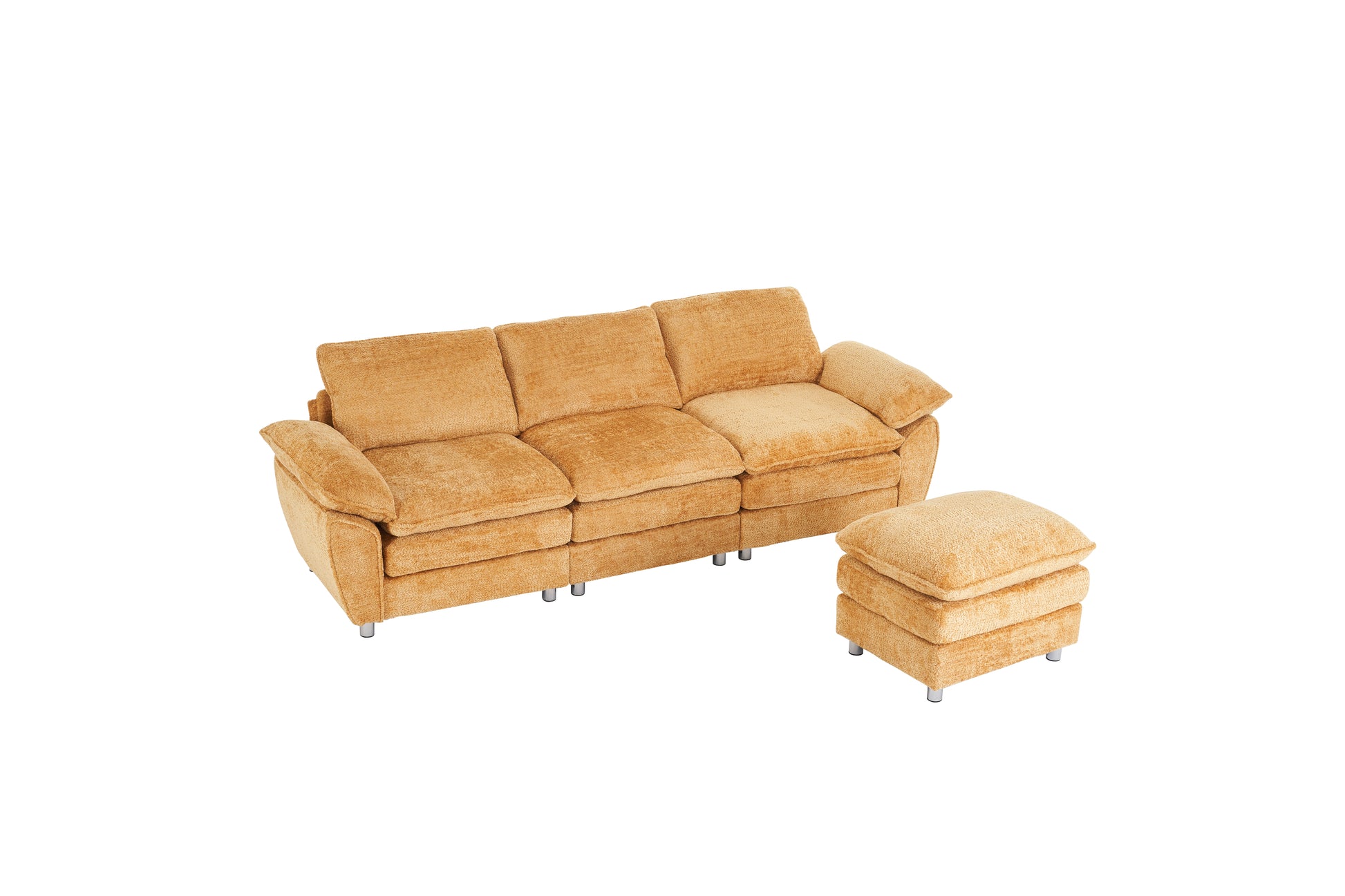 Modern Deep 3 Seat Sofa Couch With Ottoman, Polyester Sofa Sleeper Comfy Upholstered Furniture For Living Room, Apartment, Studio, Office,Yellow Yellow Polyester 3 Seat