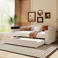 Twin Size Upholstered Daybed With Storage Armrests, Trundle And Latest Integrated Bluetooth Audio System, Teddy Fleece, Beige Beige Fleece