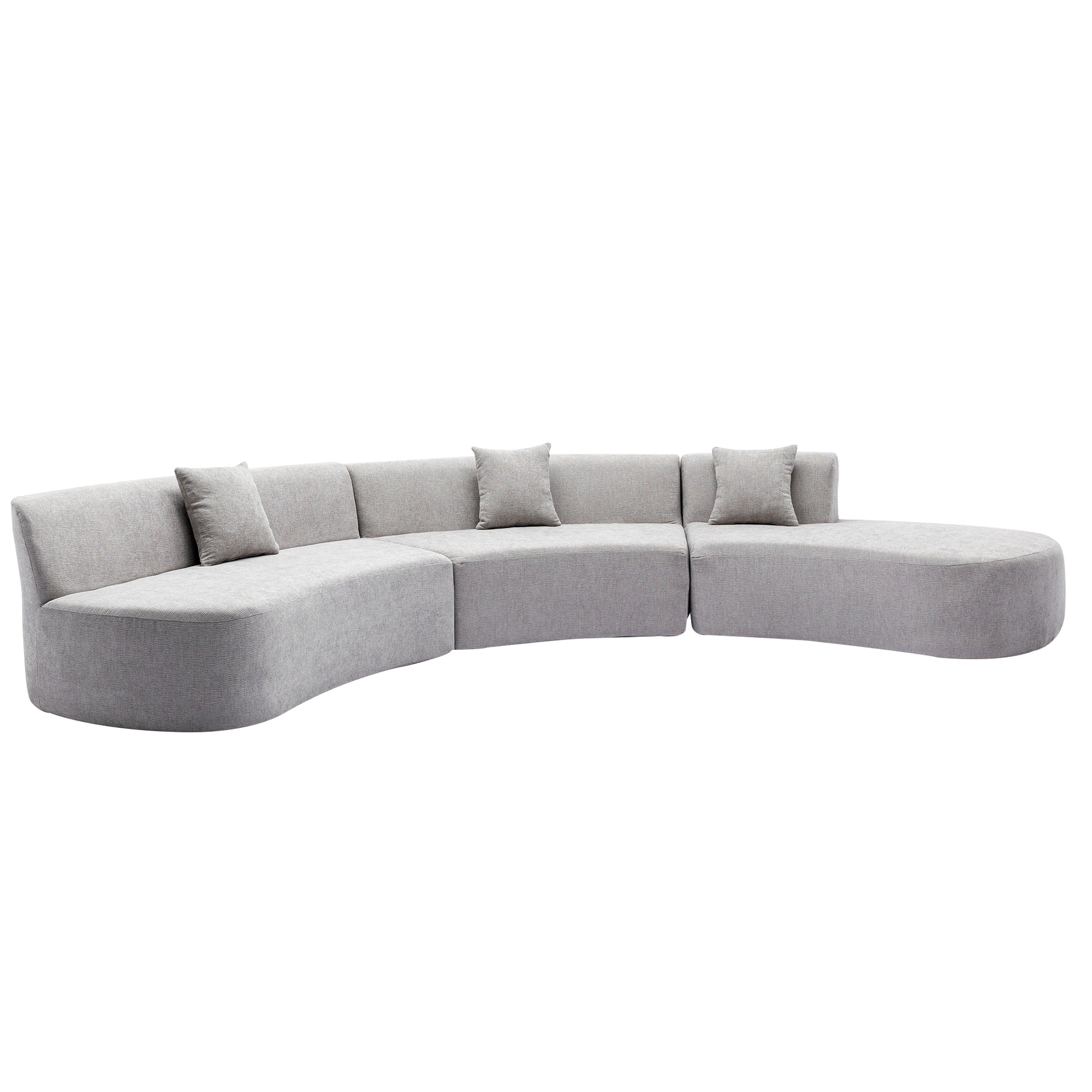 136.6" Stylish Curved Sofa Sectional Sofa Chenille Fabric Sofa Couch With Three Throw Pillows For Living Room, Grey Grey Foam Chenille