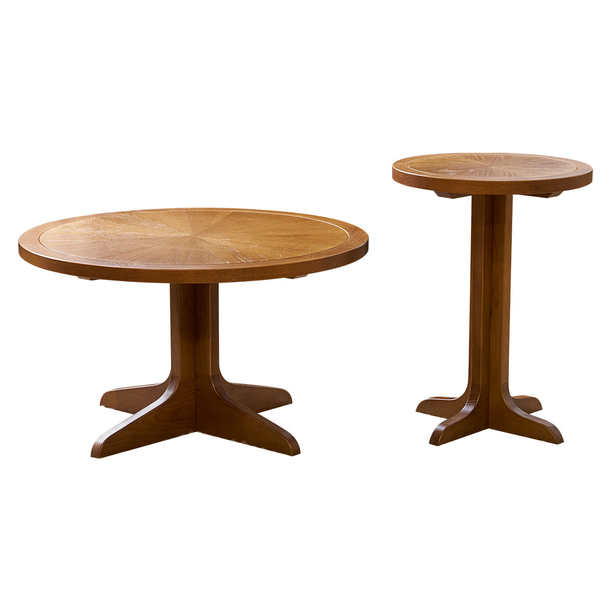 2 Piece Modern Farmhouse Living Room Coffee Table Set, Stylish And Elegant Nesting Round Wooden Table,Side End Table Set For Living Room,Bedroom Brown Wood