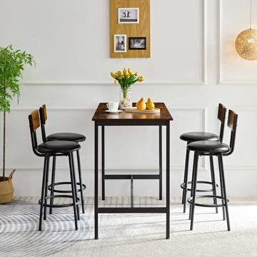 Bar Industrial Style Five Piece Set, Four Soft Bags With Backrest Bar Chairs, Industrial Style Iron Wood Table Set, Suitable For Kitchen, Restaurant, Bar. Antique Brown European,Industrial,Mid Century Modern,Minimalist Particle Board Particle Board