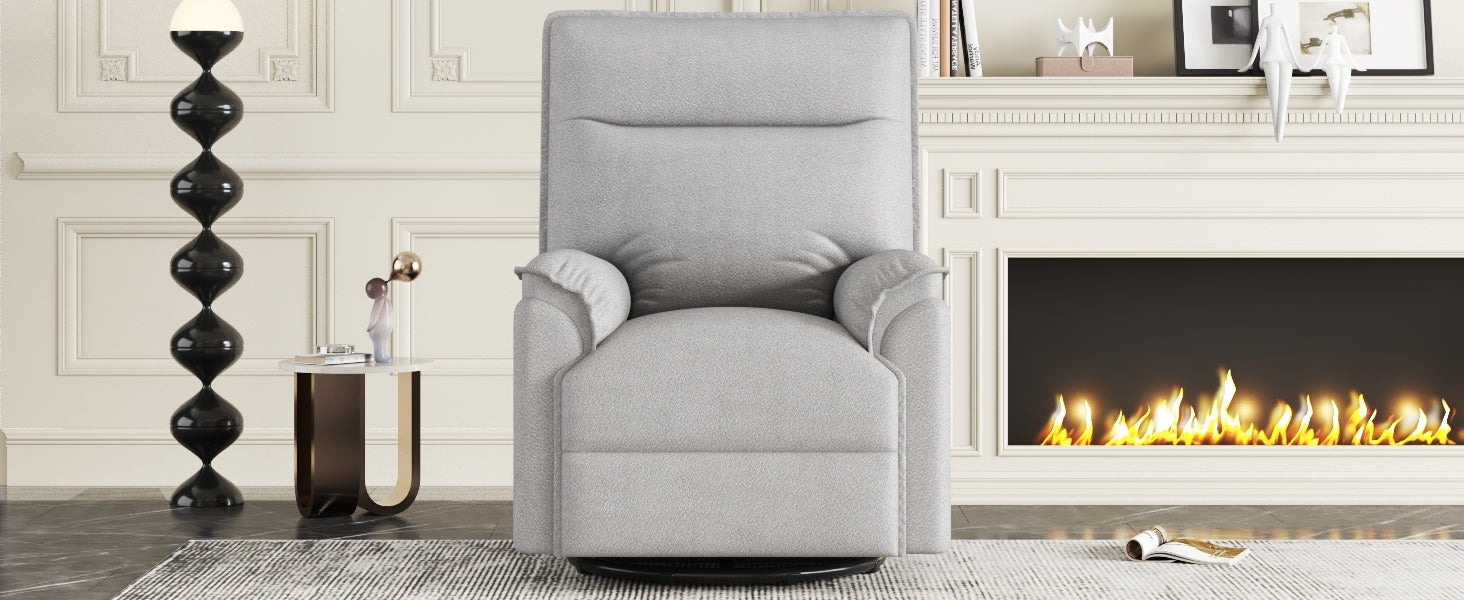 360 Degree Swivel Upholstered Manual Recliner Chair Theater Recliner Sofa Nursery Glider Rocker For Living Room, Grey Grey Foam Linen