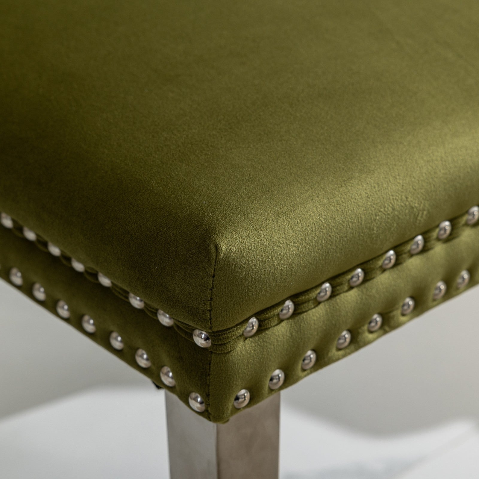 Nikki Collection Modern, High End Tufted Solid Wood Contemporary Velvet Upholstered Dining Chair With Chrome Stainless Steel Plating Legs,Nailhead Trim,Set Of 2,Olive Green And Chrome, Sw1701Ol Olive Green Dining Room American Design Rubberwood Foam