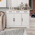 Farmhouse Buffet Cabinet Storage Sideboard With 3 Drawers And 3 Doors For Dining Living Room Kitchen Cupboard White White Mdf