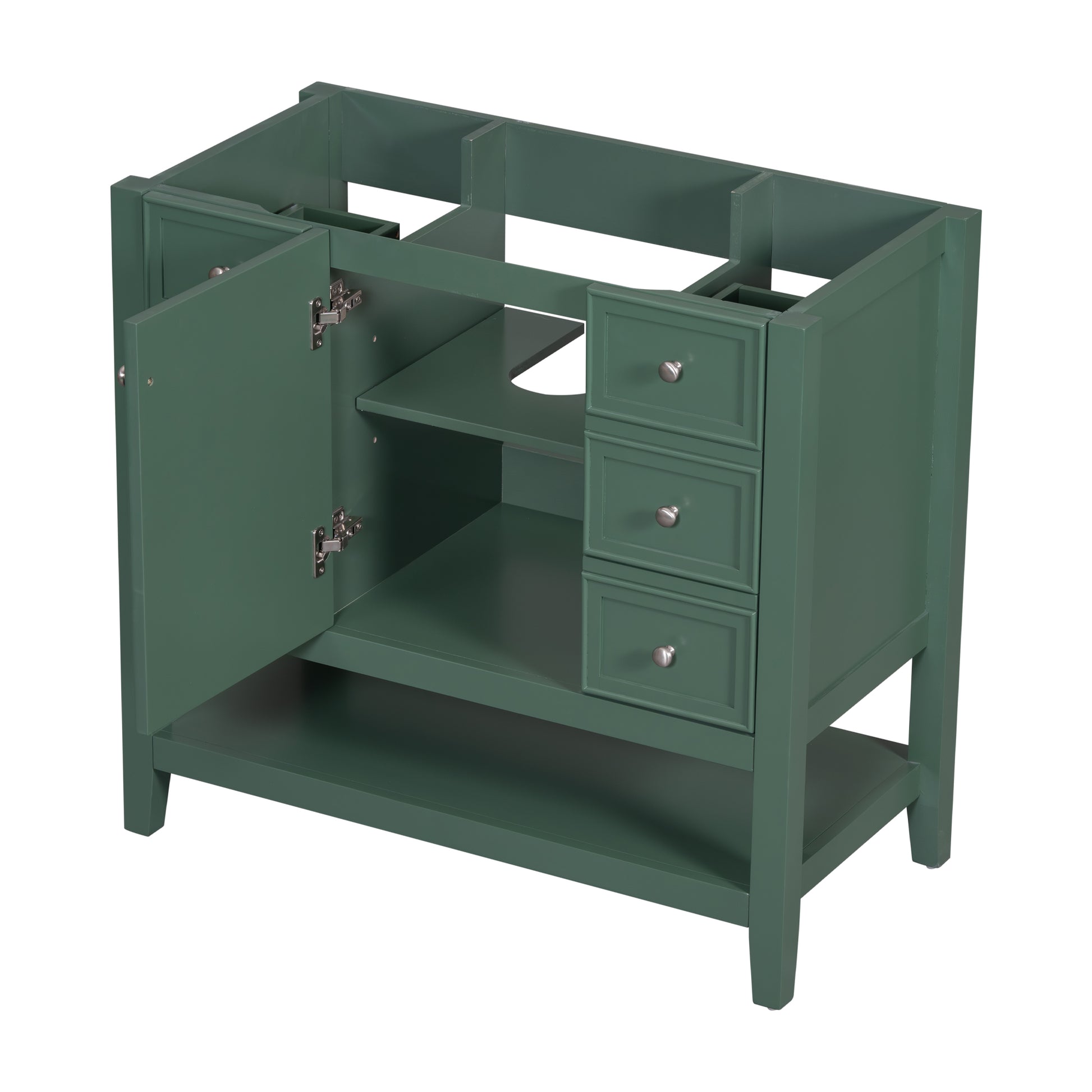 36" Bathroom Vanity Without Sink, Cabinet Base Only, One Cabinet And Three Drawers, Green Green Solid Wood Mdf