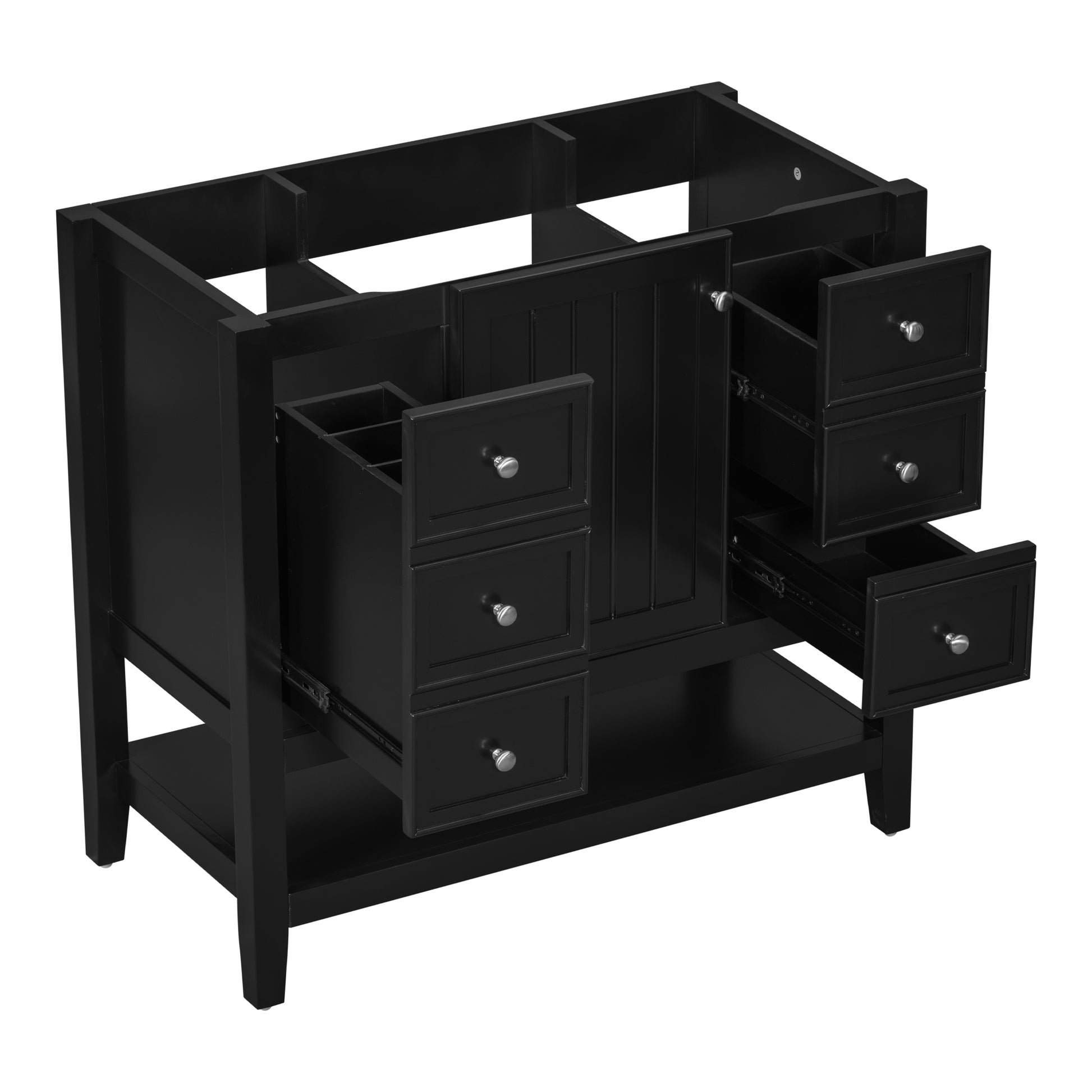 36" Bathroom Vanity Without Sink, Cabinet Base Only, One Cabinet And Three Drawers, Black Black Solid Wood Mdf