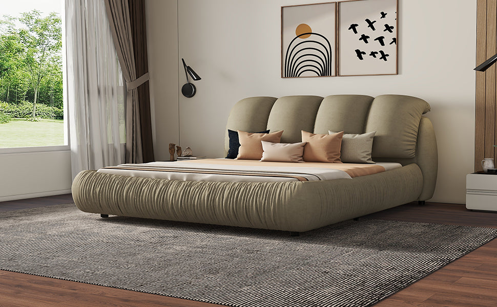 Queen Size Luxury Upholstered Bed With Thick Headboard, Vevet Queen Bed With Oversized Padded Backrest, Cinerous Expect Arrive Date 2024 4 7 Queen Stone Gray Velvet