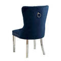 Set Of 2 Wingback Dining Chairs With Button Tufted Back In Blue And Chrome Solid Blue Fabric