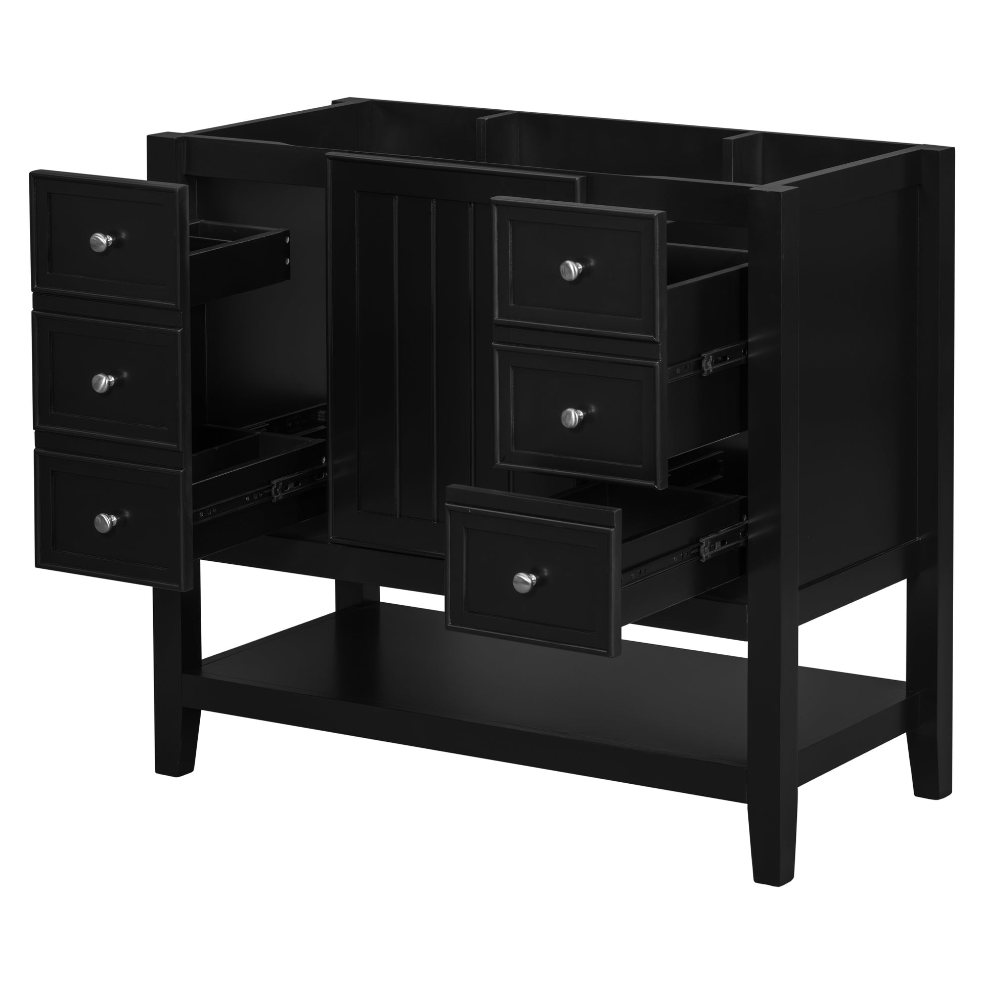 36" Bathroom Vanity Without Sink, Cabinet Base Only, One Cabinet And Three Drawers, Black Black Solid Wood Mdf