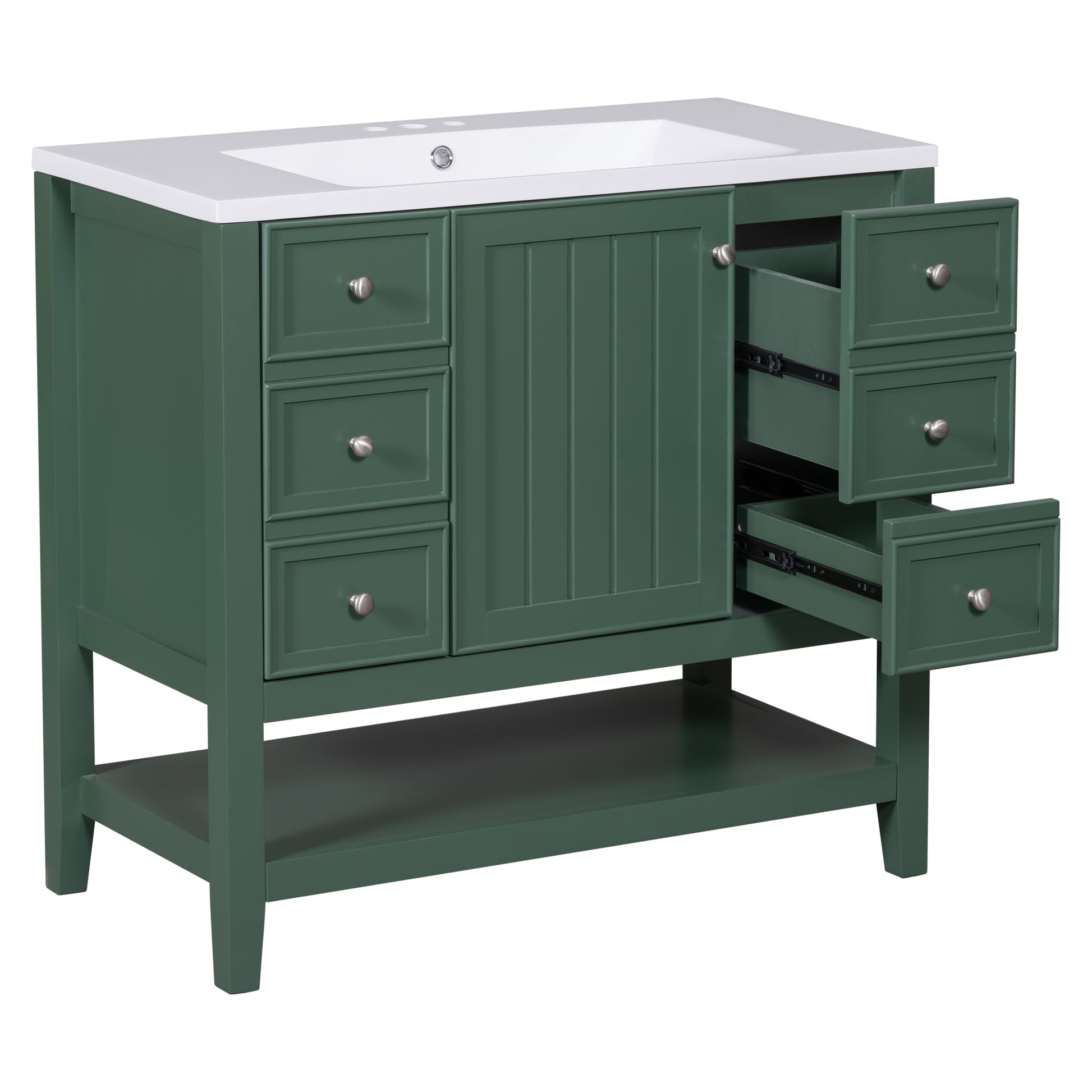 36" Bathroom Vanity With Sink Combo, One Cabinet And Three Drawers, Solid Wood And Mdf Board, Green Green Solid Wood Mdf