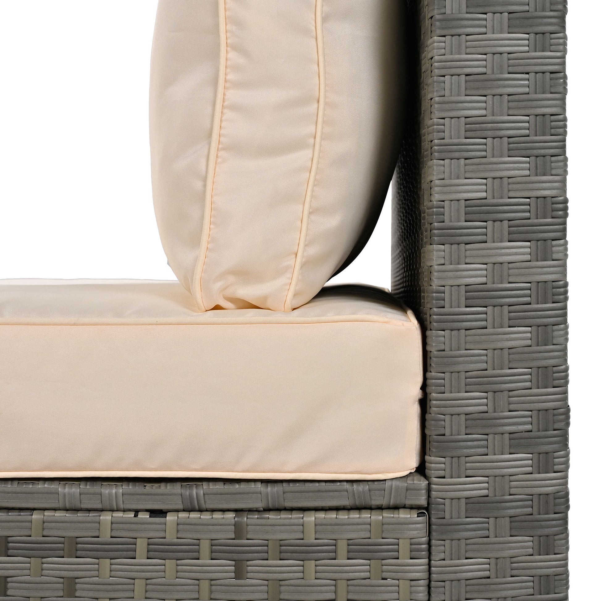 Patio Furniture Set, 6 Piece Outdoor Conversation Set All Weather Wicker Sectional Sofa With Ottoman And Cushions And Small Trays Beige Rattan